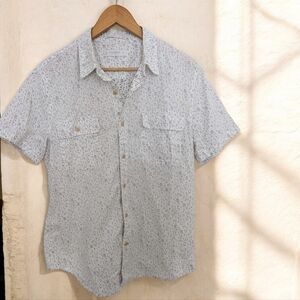 Lucky Brand Men's Medium Short Sleeve Button Down Shirt Musical Notes Pattern